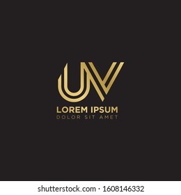 Initial Letter UV linked uppercase overlap modern gold logo vector design template. Suitable for business, consulting group company.