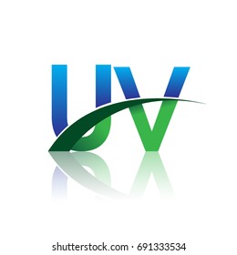 initial letter UV logotype company name colored blue and green swoosh design. vector logo for business and company identity.

