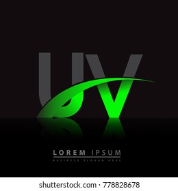 initial letter UV logotype company name colored green and black swoosh design. vector logo for business and company identity.
