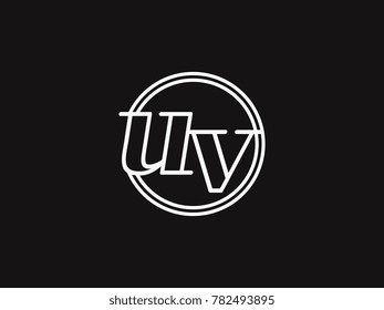 Initial letter uv lowercase outline inside the circle logo template white on black background