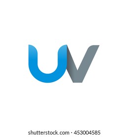 initial letter uv modern linked circle round lowercase logo blue gray