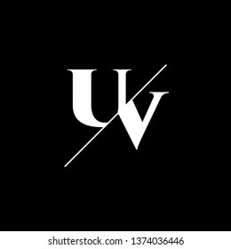 Initial Letter UV Monogram Sliced. Logo template isolated on black background