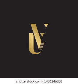 Initial letter uv uppercase modern logo design template elements. Gold letter Isolated on black  background. Suitable for business, consulting group company.