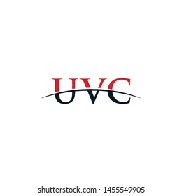 Initial letter UVC, overlapping movement swoosh horizon logo company design inspiration in red and dark blue color vector