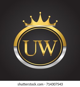 initial letter UW logotype company name with oval shape and crown, gold and silver color. vector logo for business and company identity.