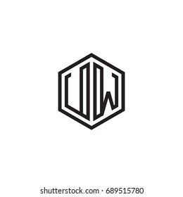 Initial letter UW, minimalist line art monogram hexagon logo, black color