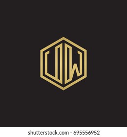 Initial letter UW, minimalist line art hexagon logo, gold color on black background