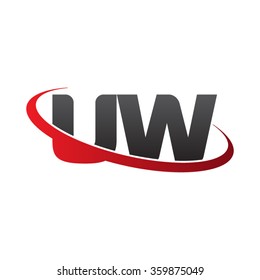 initial letter UW swoosh ring company logo red black