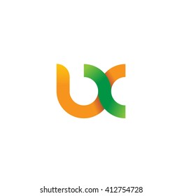 initial letter ux linked round lowercase logo orange green