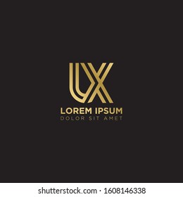 Initial Letter UX linked uppercase overlap modern gold logo vector design template. Suitable for business, consulting group company.