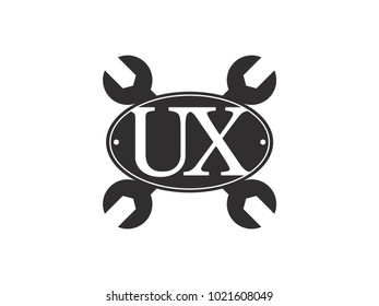 Initial letter UX logo automotive club with crossed wrench black