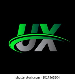 initial letter UX logotype company name colored green and black swoosh design. vector logo for business and company identity.