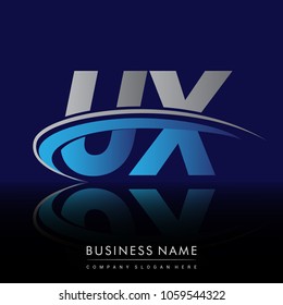 initial letter UX logotype company name colored blue and grey swoosh design. vector logo for business and company identity.