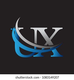initial letter UX logotype company name colored blue and grey swoosh design. vector logo for business and company identity.