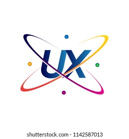 initial letter UX logotype science icon colored blue, red, green and yellow swoosh design. vector logo for business and company identity.
