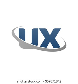 initial letter UX swoosh ring company logo blue gray