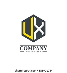 Initial Letter UX VX Hexagonal Design Logo