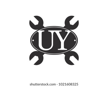 Initial letter UY logo automotive club with crossed wrench black