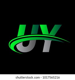 initial letter UY logotype company name colored green and black swoosh design. vector logo for business and company identity.
