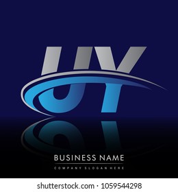 initial letter UY logotype company name colored blue and grey swoosh design. vector logo for business and company identity.