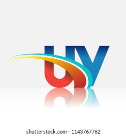 initial letter UY logotype company name colored red and blue and swoosh design. vector logo for business and company identity.
