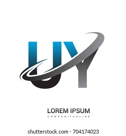 initial letter UY logotype company name colored blue and grey swoosh design. logo design for business and company identity.