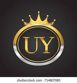 initial letter UY logotype company name with oval shape and crown, gold and silver color. vector logo for business and company identity.
