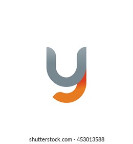 initial letter uy modern linked circle round lowercase logo orange gray