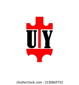 Letra inicial logotipo simple del escudo de la corona roja de UY. Mínimo y único.