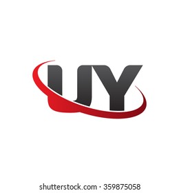 initial letter UY swoosh ring company logo red black