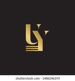 Initial letter uy with three lines uppercase modern logo design template elements. Gold letter Isolated on black  background. Suitable for business, consulting group company.