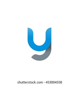 initial letter uy, y, modern linked circle round lowercase logo blue gray