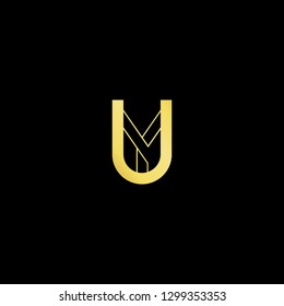 Initial letter UY YU minimal monogram art logo, gold color on black background.