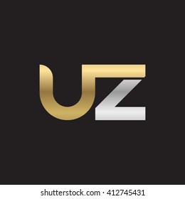 initial letter uz linked round lowercase logo gold silver black background