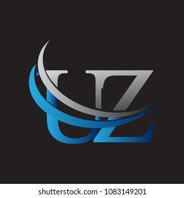 initial letter UZ logotype company name colored blue and grey swoosh design. vector logo for business and company identity.