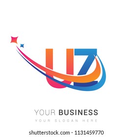 initial letter UZ logotype company name colored orange, red and blue swoosh star design. vector logo for business and company identity.
