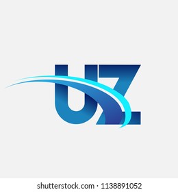 initial letter UZ logotype company name colored blue and swoosh design. vector logo for business and company identity.
