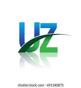 initial letter UZ logotype company name colored blue and green swoosh design. vector logo for business and company identity.
