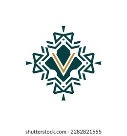 Initial letter V abstract antique pattern emblem decorative logo