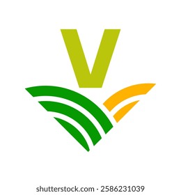 Initial Letter V Agriculture Logo Concept For Farming Symbol Vector Template