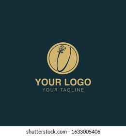 Initial letter V alphabet rose round logo