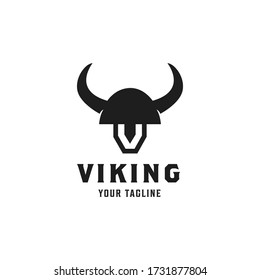 initial letter v and Armor Helmet for viking logo design vector