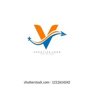 Initial Letter V Arrow Star Swoosh Logo