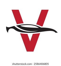 Initial Letter V Automotive Logo Design Concept With Car Symbol Vector Template 