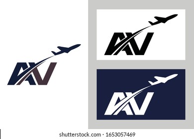 Initial Letter A and V with Aviation Logo Design, Air, Airline, Airplane and Travel Logo template.