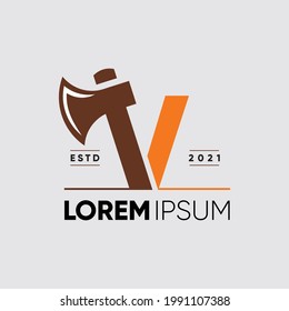 Initial Letter V Axe Logo Design Vector Graphic Icon Illustration 