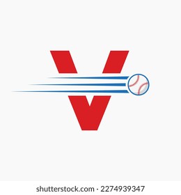 Initial Letter V Baseball Logo With Moving Baseball Icon