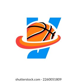 Initialbuchstabe V Basketball-Logo-Konzept
