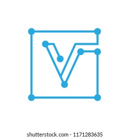 initial letter v blockchain logo square outline stroke