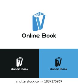 Initial letter V book for bookstore, book company, publisher, encyclopedia, library, education logo concept